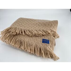 Pendleton Woolen Mills Beige Tan Woven Throw Lap Blanket w/ Fringe